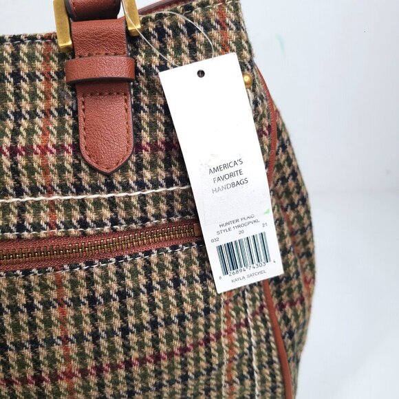 NWT ROSETTI Brown Hunter Plaid Tweed Kayla Satchel Shoulder Bag Purse Handbag - Picture 5 of 13